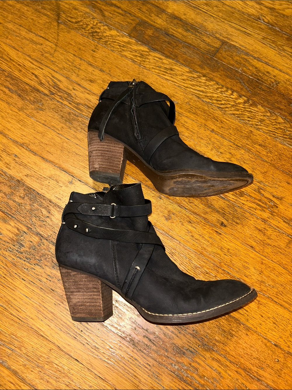 Sam Edelman Black Suede Wrap-Strap Ankle Boots
